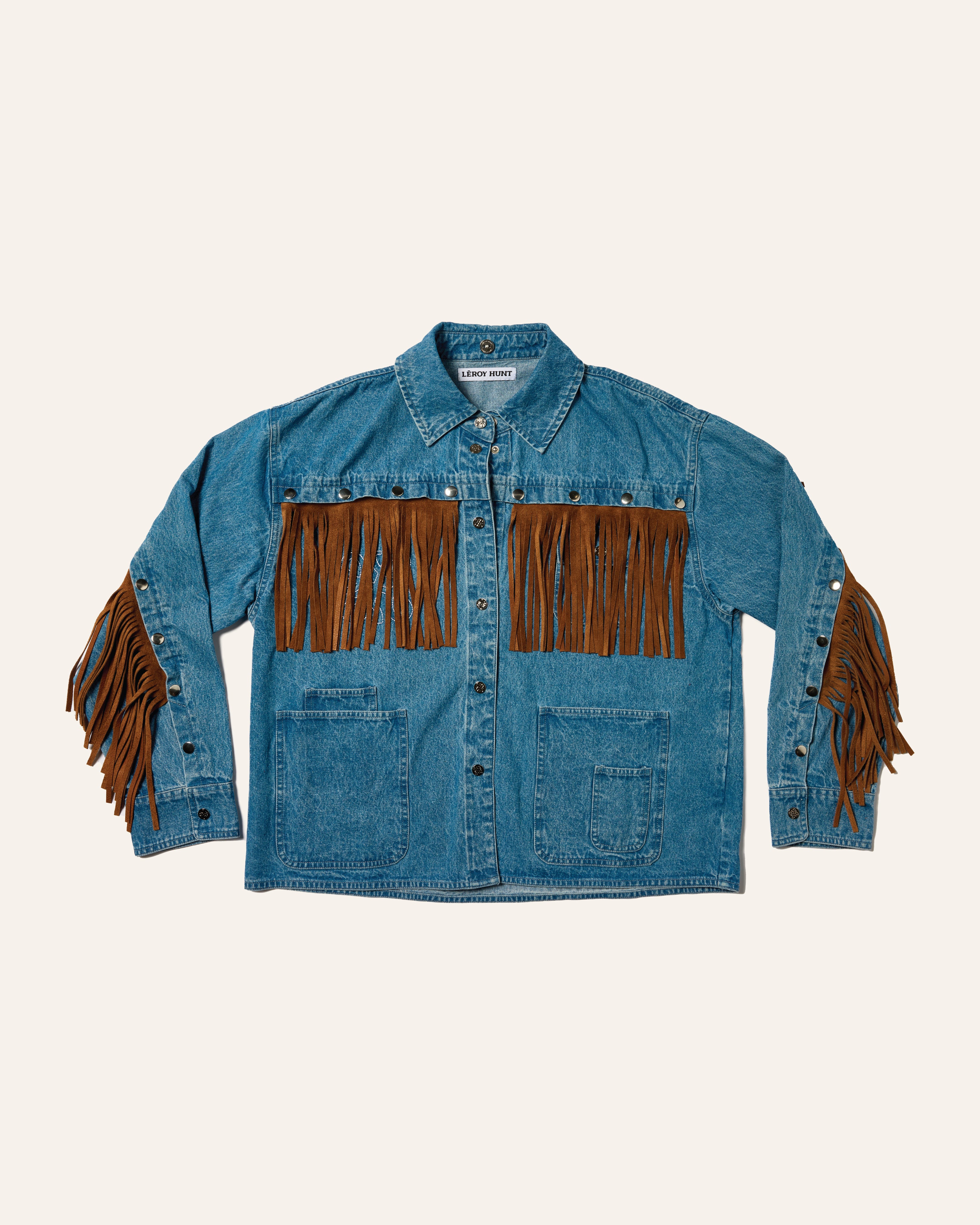 Fringe Studded Denim Chore Jacket | Customizable Denim Jacket