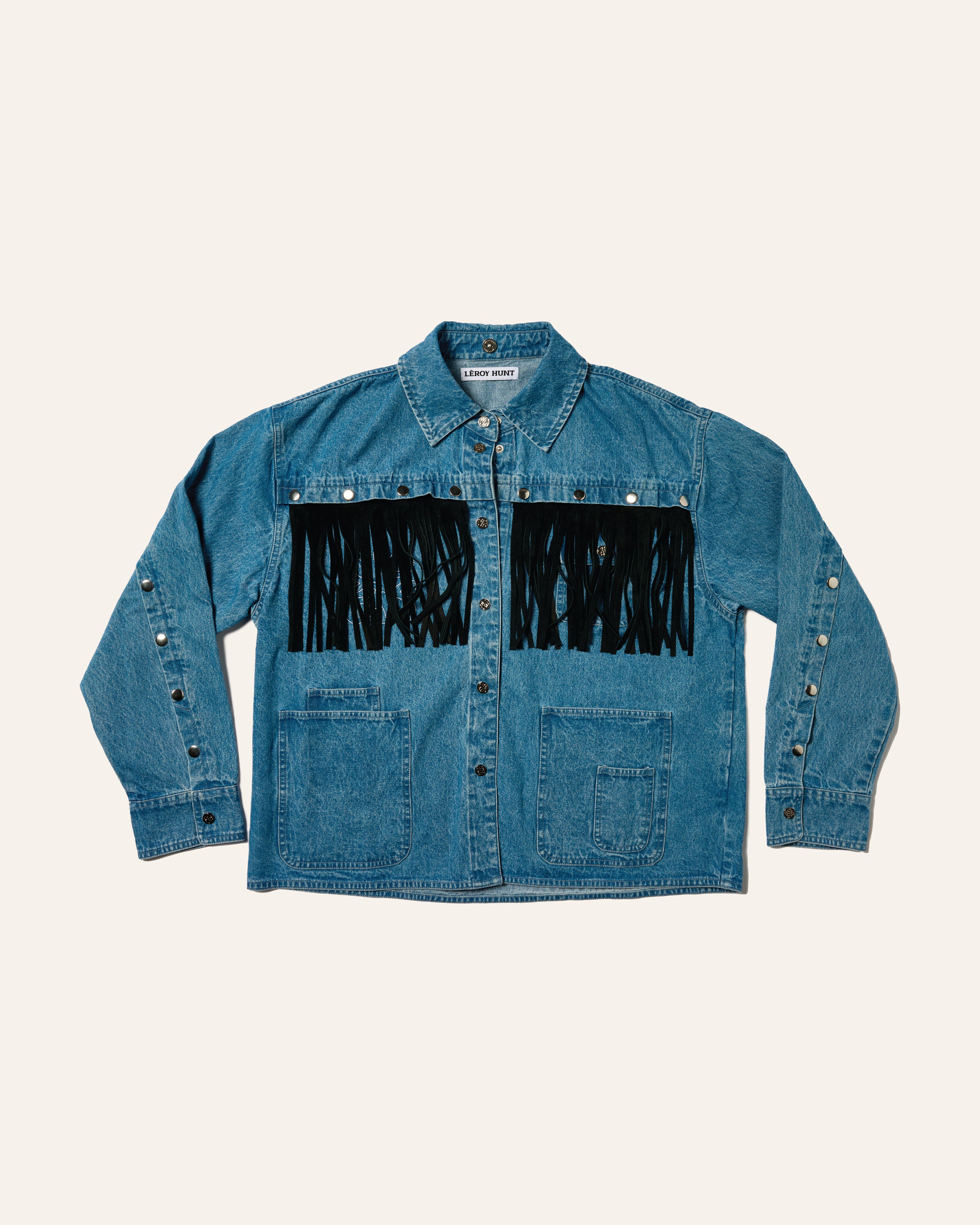 Fringe Studded Denim Chore Jacket | Customizable Denim Jacket